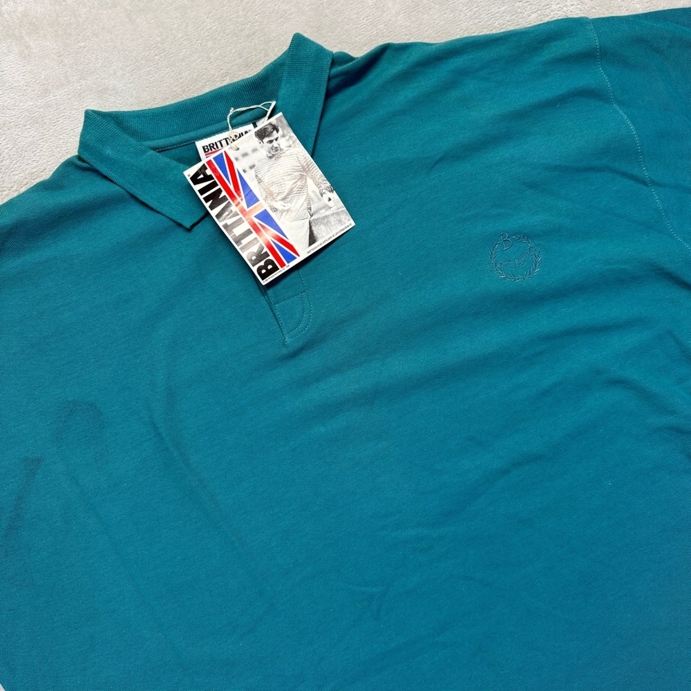 Vintage Britannia Polo Shirt Mens Green Short Sleeve‎ Dead Stock Cotton Logo NWT